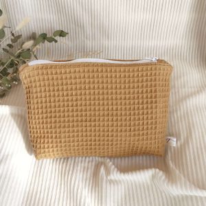 trousse de toilette nid d'abeille ocre